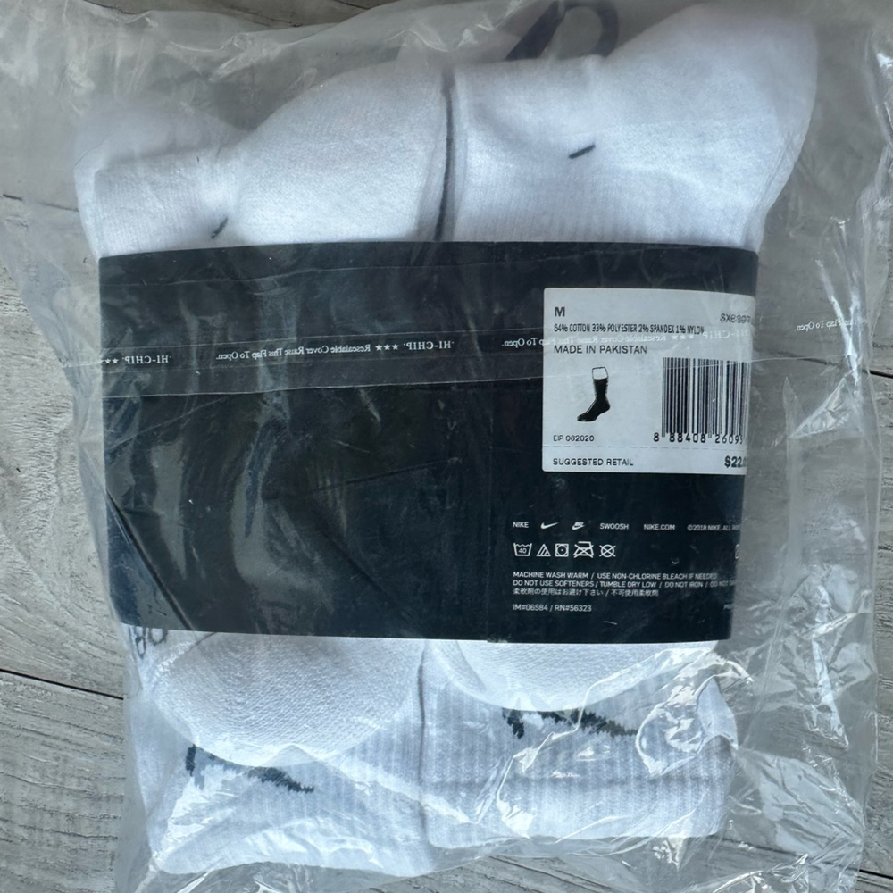 Nike White Crew Athletic Socks with Black Swoosh - Pack of 6 - Picture 2 of 2